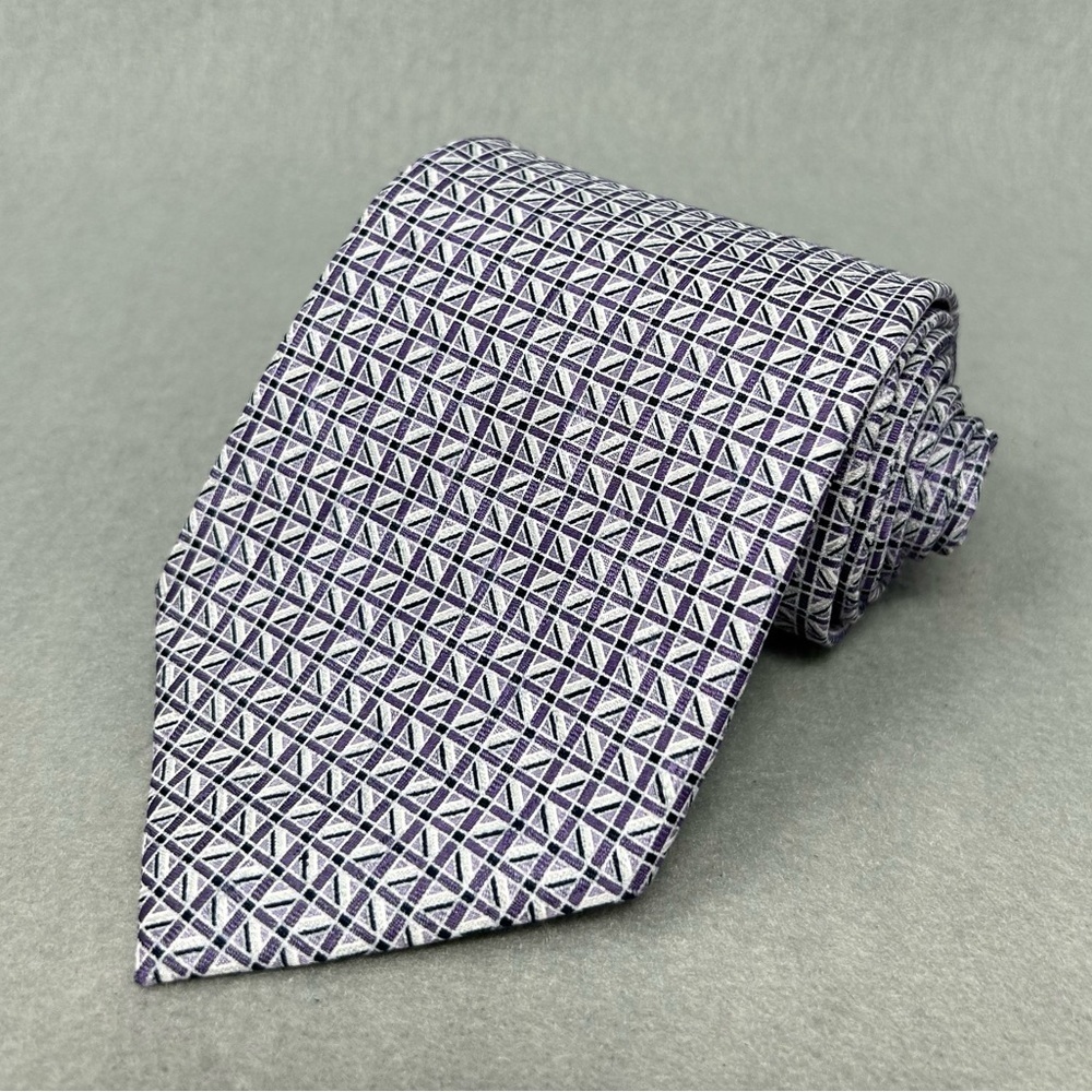 Franco Valentino Neck Tie Mens Purple And White Geometric Classic Silk Tie Italy